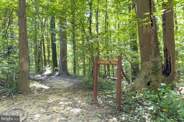 exterior space with a wooded view