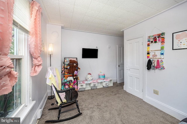 rec room featuring carpet floors