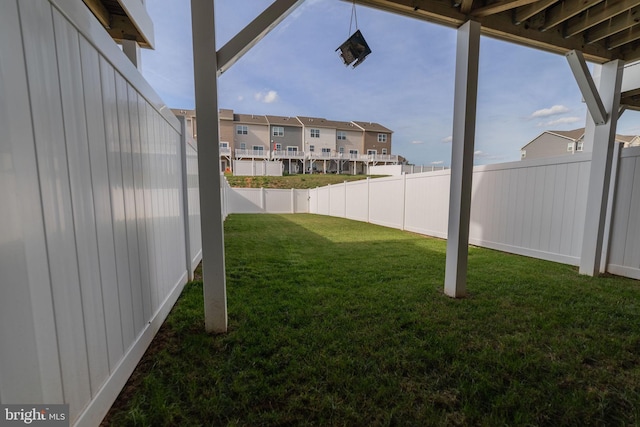 view of yard featuring a residential view and a fenced backyard