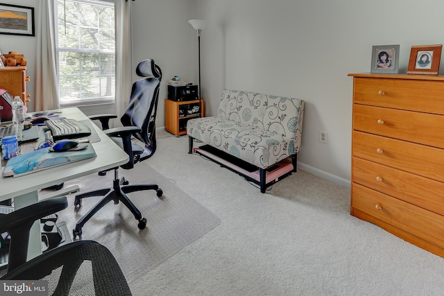 office space with light colored carpet and baseboards
