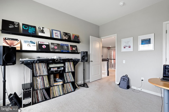 interior space featuring baseboards and carpet