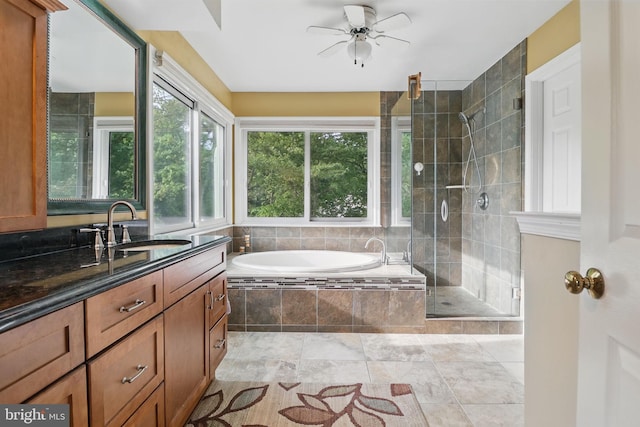9116 John Way, Fairfax Station, VA 22039 - bathroom with vanity, a shower stall, a bath, and ceiling fan