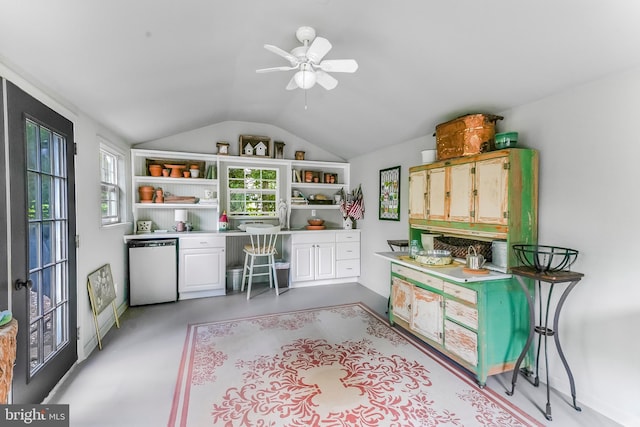 318 Longwood Rd, Kennett Square, PA 19348 - office featuring lofted ceiling, ceiling fan, finished concrete flooring, and baseboards