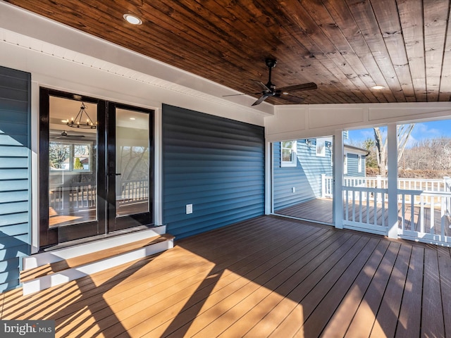 wooden deck with ceiling fan
