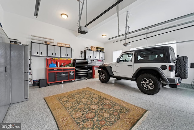 garage with a garage door opener