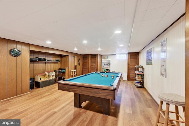 122 Tregarone Rd, Lutherville Timonium, MD 21093 - rec room featuring wooden walls, recessed lighting, pool table, and wood finished floors