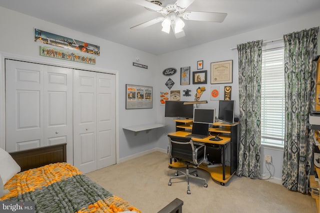 7645 E Longfield Dr, Hebron, MD 21830 - carpeted bedroom featuring ceiling fan, baseboards, and a closet