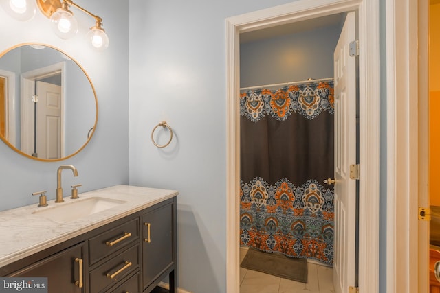 7645 E Longfield Dr, Hebron, MD 21830 - bathroom featuring vanity, tile patterned flooring, and curtained shower