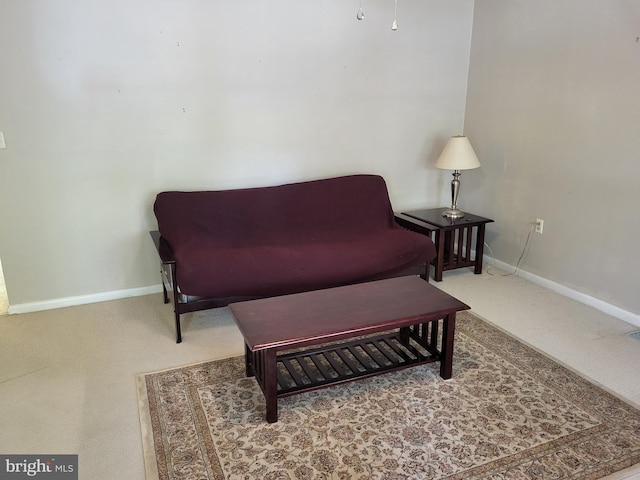 sitting room featuring baseboards and carpet