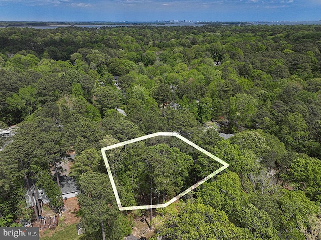 birds eye view of property with a view of trees