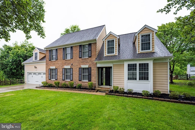 view of front facade with concrete driveway, an attached garage, a shingled roof, and entry steps