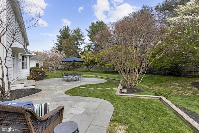 view of yard with a fenced backyard and a patio area