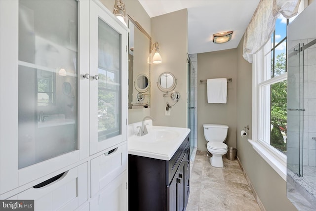 7707 W Dr, Glen Burnie, MD 21060 - full bath with vanity, baseboards, an enclosed shower, toilet, and marble finish flooring