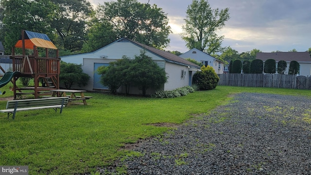 7707 W Dr, Glen Burnie, MD 21060 - view of yard with a playground and an outbuilding