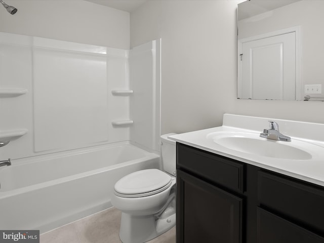 full bathroom with vanity, tile patterned flooring, bathtub / shower combination, and toilet
