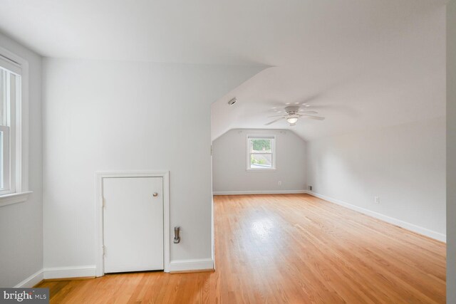 12405 Ellen Ct, Silver Spring, MD 20904 - additional living space with a ceiling fan, light wood-type flooring, baseboards, and vaulted ceiling