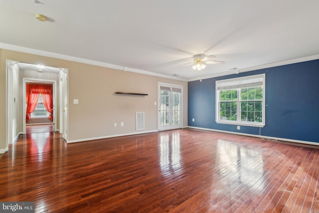 2013 Rudy Serra Dr Unit 2D, Eldersburg, MD 21784 - unfurnished room with a ceiling fan, crown molding, hardwood / wood-style floors, and baseboards