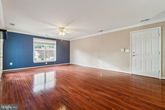 2013 Rudy Serra Dr Unit 2D, Eldersburg, MD 21784 - spare room featuring a ceiling fan, hardwood / wood-style flooring, crown molding, and baseboards