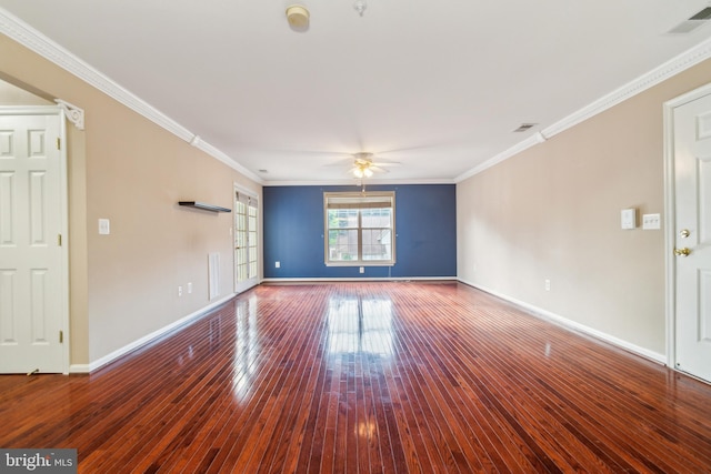 2013 Rudy Serra Dr Unit 2D, Eldersburg, MD 21784 - spare room featuring hardwood / wood-style flooring, ceiling fan, baseboards, ornamental molding, and a smoke detector
