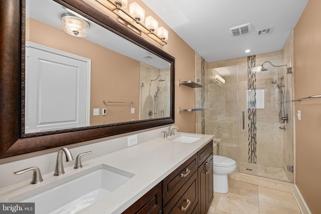 bathroom with visible vents, a sink, and a stall shower