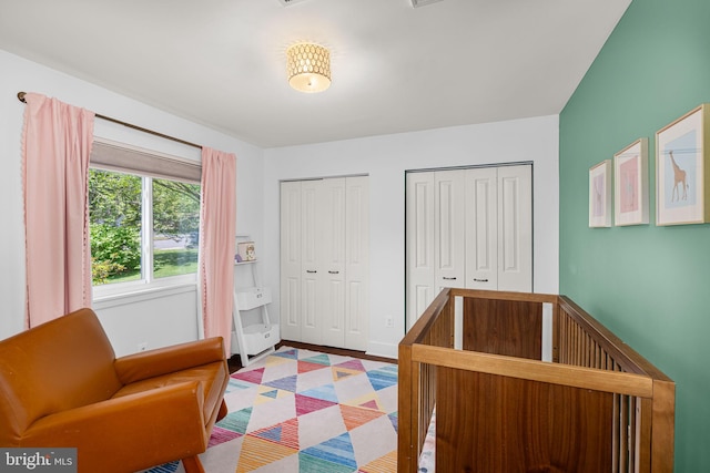 bedroom with multiple closets