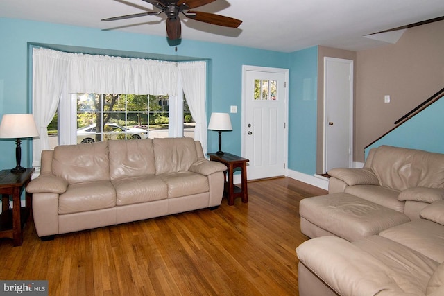 1108 W Mount Vernon Ave, Haddonfield, NJ 08033 - living room with baseboards, ceiling fan, and wood finished floors