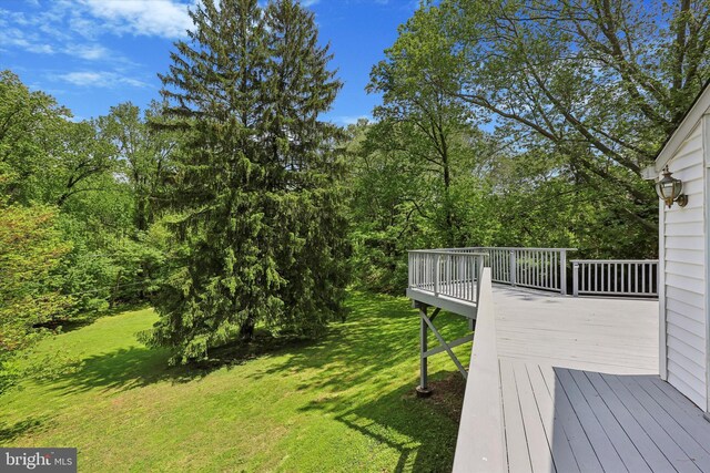 view of grassy yard featuring a deck