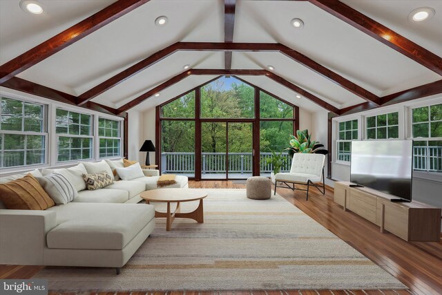living room featuring wood finished floors and recessed lighting