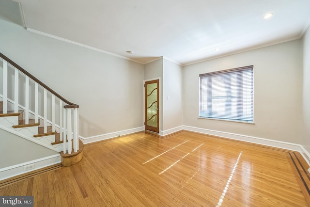 2426 S Chadwick St, Philadelphia, PA 19145 - interior space with crown molding, baseboards, stairway, and wood finished floors
