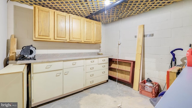 below grade area featuring concrete block wall