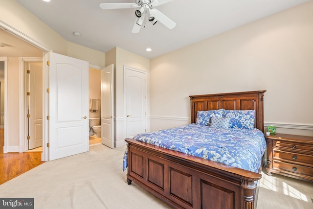 43112 Unison Knoll Cir, Ashburn, VA 20148 - bedroom with recessed lighting, a ceiling fan, ensuite bath, and light carpet