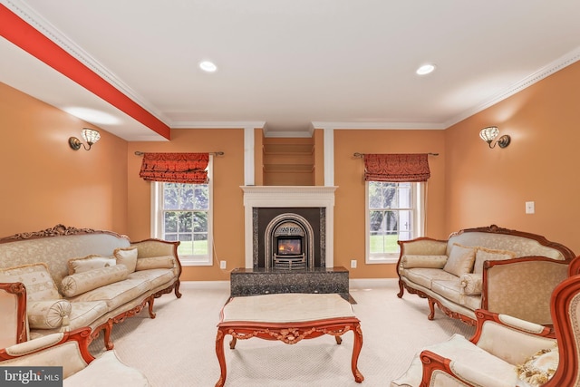 43112 Unison Knoll Cir, Ashburn, VA 20148 - living room with carpet floors, plenty of natural light, and ornamental molding