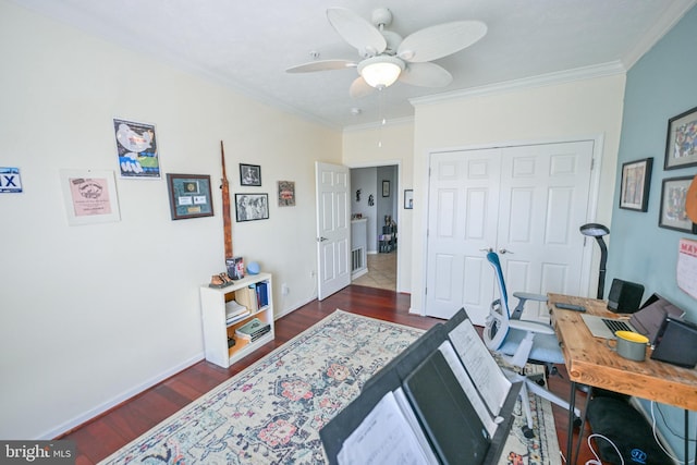 4501 Talcott Ter Unit Q, Perry Hall, MD 21128 - office space featuring crown molding, baseboards, a ceiling fan, and dark wood-type flooring
