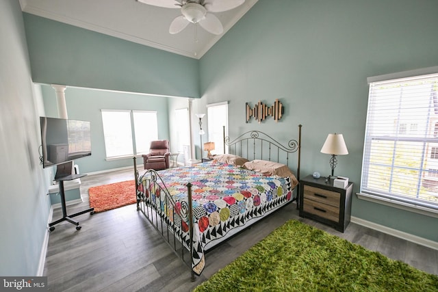4501 Talcott Ter Unit Q, Perry Hall, MD 21128 - bedroom with ornamental molding, multiple windows, wood finished floors, and high vaulted ceiling