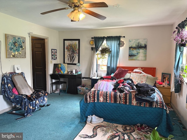 bedroom with carpet floors and ceiling fan