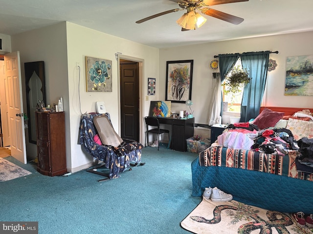 carpeted bedroom with a ceiling fan