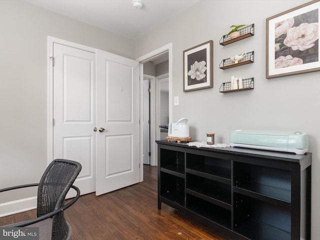 office space featuring dark wood-type flooring