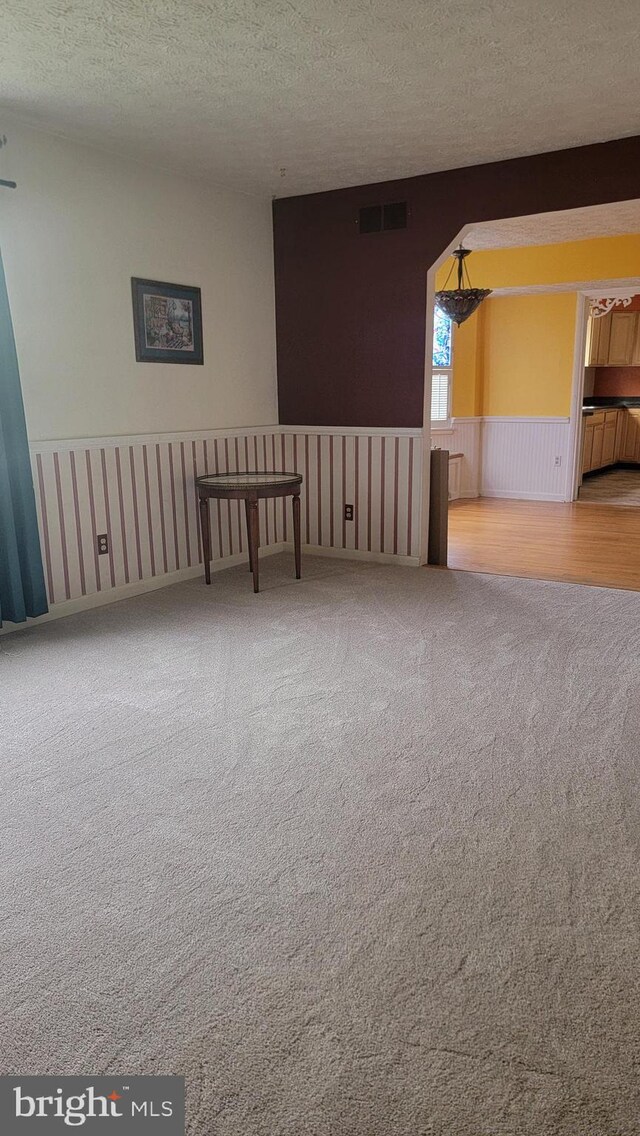 807 Riverside Dr, Pasadena, MD 21122 - spare room featuring a wainscoted wall, a textured ceiling, and carpet floors