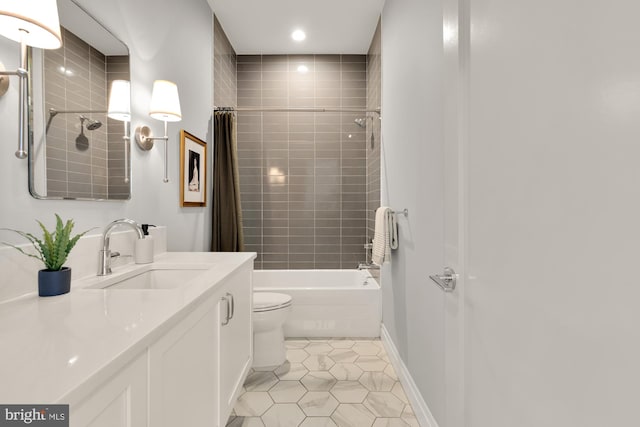 770 Park Rd NW Unit 201, Washington, DC 20010 - bathroom with vanity, shower / bath combo with shower curtain, tile patterned floors, and recessed lighting