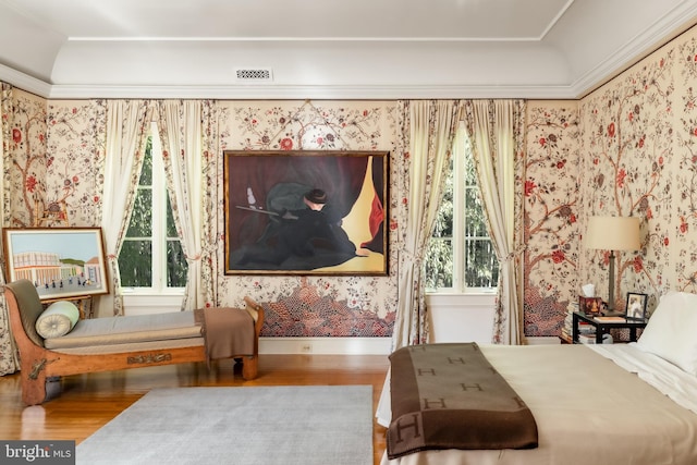 2740 Chain Bridge Rd NW, Washington, DC 20016 - bedroom featuring wallpapered walls and wood finished floors