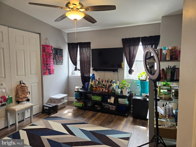 959 Bennett Pl, Baltimore, MD 21223 - living area with healthy amount of natural light, a ceiling fan, and wood finished floors