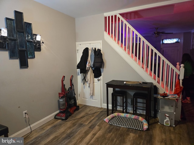 959 Bennett Pl, Baltimore, MD 21223 - entrance foyer featuring wood finished floors, stairs, baseboards, and ceiling fan