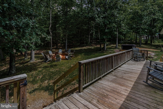 371 Oak Hill Rd, Berkeley Springs, WV 25411 - wooden deck with a lawn and an outdoor fire pit