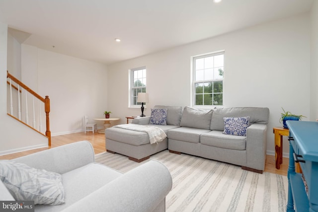 6126 Quiet Times, Columbia, MD 21045 - living area featuring light wood-type flooring, stairs, recessed lighting, and baseboards