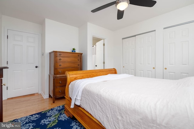 6126 Quiet Times, Columbia, MD 21045 - bedroom with light wood-style flooring, multiple closets, ceiling fan, and ensuite bathroom