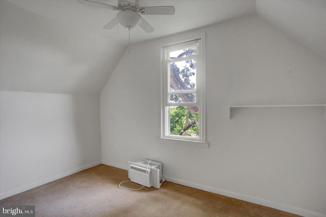 125 Cottage St, Waynesboro, PA 17268 - bonus room with vaulted ceiling, an AC wall unit, a ceiling fan, carpet floors, and baseboards