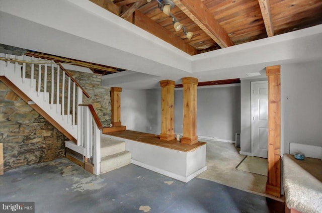 125 Cottage St, Waynesboro, PA 17268 - finished basement featuring wood ceiling, stairs, and baseboards
