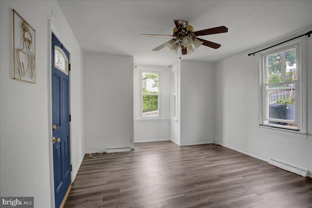 125 Cottage St, Waynesboro, PA 17268 - empty room with a baseboard radiator, wood finished floors, ceiling fan, and baseboards