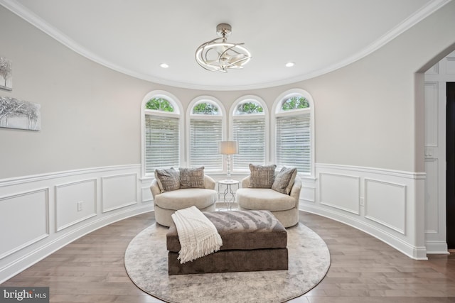 3357 Huntingdon Pike, Huntingdon Valley, PA 19006 - sitting room with a decorative wall, a chandelier, wood finished floors, ornamental molding, and recessed lighting