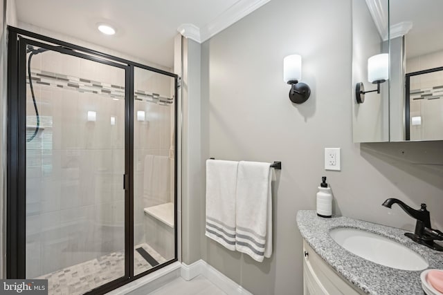 3357 Huntingdon Pike, Huntingdon Valley, PA 19006 - bathroom featuring ornamental molding, a stall shower, and vanity